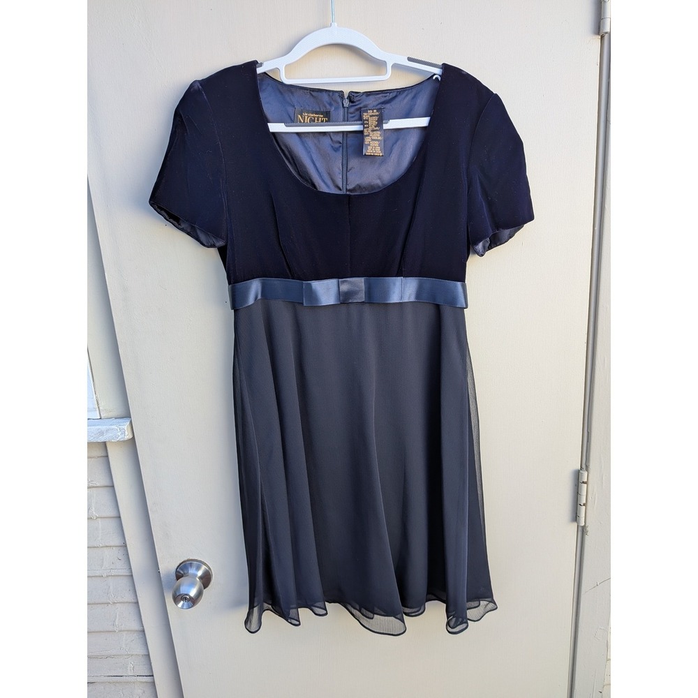 Vintage Liz Claiborne Night Whimsigoth Cocktail Dress‎ Navy Blue Size 8